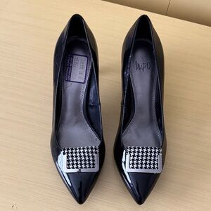 Impo Black Patent Heels with Houndstooth Detail